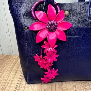 Flower Genuine Leather Bag Charm Dark Pink Daisy Leather Crossbody Accessories